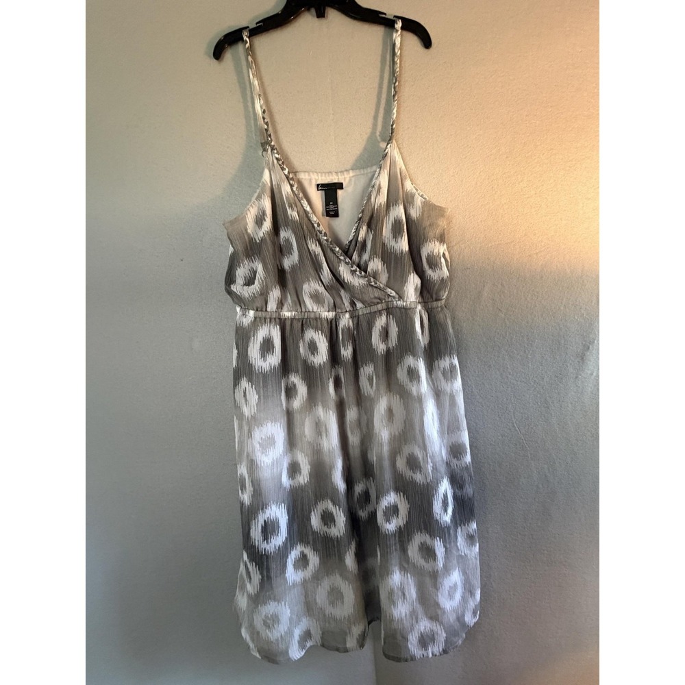 Lane Bryant Dress Womens 22 Gray Geometric Chiffon Braided Strap Lined Sundress